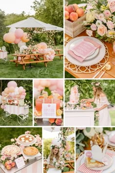 a collage of pink and peach themed desserts