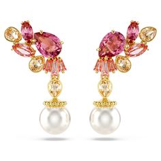 Celebrate Japan’s national bloom with these pierced cherry blossom earrings. Each gold-tone plated piece features a diverse mix of fancy cut crystals and Swarovski Zirconia in vibrant shades of pink and champagne. A single white Crystal Pearl hangs beneath, adding effortless ethereal beauty. Wear these earrings alone to embrace nature-infused wonder, or pair with a matching piece from our exquisite Gema Sakura jewelry family. Sakura Jewelry, Pink And Champagne, Cherry Blossom Earrings, Peach Jewelry, Men Faces, Les Nereides, Gem Jewelry, Pink Watch, High Jewellery