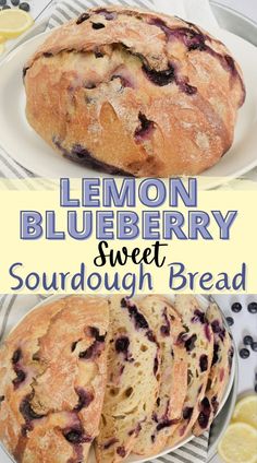 lemon blueberry sweet sourdough bread on a plate