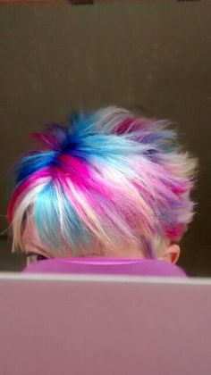 My recent first foray into rainbow hair! :) Hair Short Cut, Rainbow Tips, Hair Rainbow, Funky Hair, Rainbow Hair Color, Bright Hair, Funky Hairstyles, Unicorn Rainbow, Short Cut