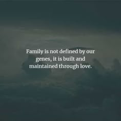 the words family is not defined by our genees, it is built and maintained through love