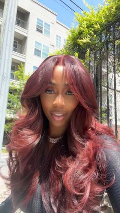 “Weekend hair” Burgundy Hairstyles Wig, Burgundy On Black Women, Deep Red Makeup, Wine Red Hair Black Women, Color Hair Dark Skin Women, Dyed Hair On Dark Skin Women, Black Women Hair Color Ideas, Color Hair On Dark Skin Women, Burgundy Hair On Brown Skin