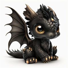 a small black dragon sitting on top of a white surface