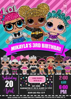 the birthday party flyer is designed for girls