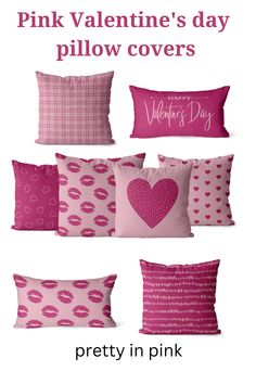 pink valentine's day pillow covers with hearts on them and the words pretty in pink