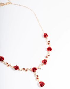 Explore our range of timeless, standout pieces for any occasion! Our collection of vivid red accessories are perfect for adding a romantic or bold flare to any outfit. | Lovisa Red Diamante Rose Y-Necklace Lovisa Jewellery, Red Accessories, Lariat Necklace, Favorite Rings, A Romantic, Snake Chain, Ring Necklace, Little Gifts, Chain Necklace