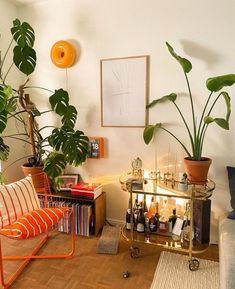 a living room filled with lots of plants next to a couch and coffee table on top of a hard wood floor