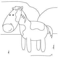 a drawing of a horse standing in front of a rock formation with an arrow pointing up at it's head