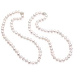 Weight:  102.6 Grams Stone: Freshwater Pearl (8.4-9.7 mm)  Length: 18.4 inches each (Worn converted into one necklace: 36.8 inches) Metal: Silver Plated Item: BR-1276-050624-07 Adjustable Multi-strand Pearl Necklace For Party, Pearl White Multi-strand Necklace With Pearl Pendant, Classic Multi-strand Pearl Necklace, Adjustable Hand-strung White Pearl Necklace, Classic Multi-strand Pearl White Necklace, Magnetic Clasp, Strand Necklace, Fresh Water, Freshwater Pearls