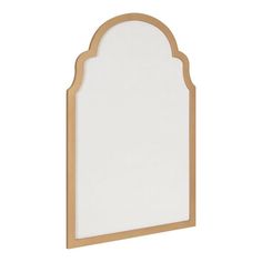 a white mirror with a wooden frame on the front and back of it, against a white background