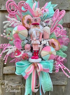 the wreath is decorated with candy and candies