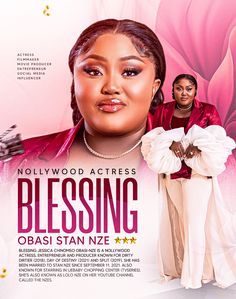 a poster for the movie blessing featuring an image of a woman in white and pink