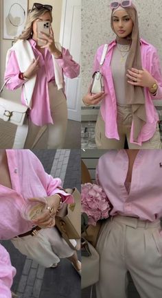 J✨ Beige Pink Outfit, Outfit Camisa Rosa, Summer Pastel Outfits, Pink And Beige Outfit, Pink Shirt Outfit, Stylish Outfits Casual, Mode Kimono, Winter Fashion Outfits Casual