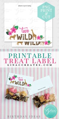 the printable treat label is shown with pink flowers and giraffes