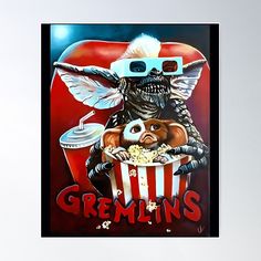 High-quality posters to hang in dorms, bedrooms or offices. Multiple sizes are available. Printed on 185gsm semi gloss poster paper. Additional sizes are available. Gremlins 1 Gremlins Poster, Gremlins Art, Gizmo Gremlins, Horror Movie Art, Gremlins, Movie Art, Horror Movie, Movie Poster, Popcorn