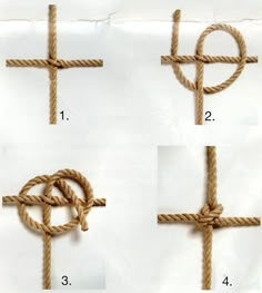 instructions for how to tie a cross and knot it with rope, on white paper