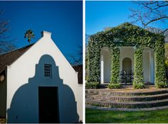 two photos of a house with ivy growing on it