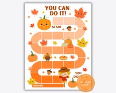 a poster with the words you can do it and fall leaves on it, including pumpkins