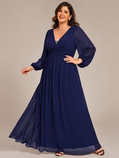 Elevate your evening wardrobe with our Plus Size A-Line Pleated Long Lantern Sleeves Chiffon Formal Evening Dress. This elegant dress features a flattering A-line silhouette, delicate pleating, and flowy chiffon fabric that exudes sophistication. The long lantern sleeves add a touch of drama, making this dress perfect for formal occasions where you want to make a lasting impression. Fit: Please refer to size chart. Length: Floor length. Sleeve Style: Long sleeves. Closure: It is concealed a zipp Formal Evening Dress, Evening Dresses Plus Size, Affordable Dresses, Stunning Gowns, Navy Blue Dresses, Quinceanera Dresses, Formal Evening Dresses, Lantern Sleeves, Formal Gowns