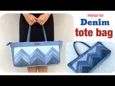 an image of a woman holding a bag with the words how to denim tote bag