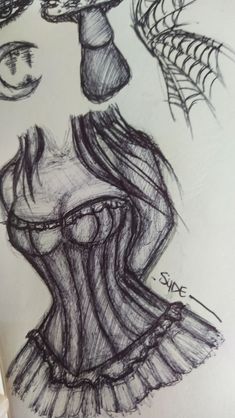 a drawing of a woman's dress with spider webs on the top and bottom