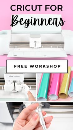 cricut for beginners is shown with the words, free workshop on it