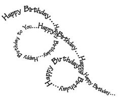 the word happy birthday written in black ink on a white background with an image of a pair of scissors