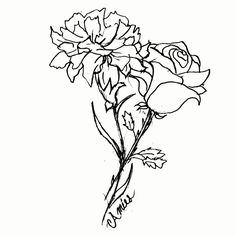 a black and white drawing of flowers on a white background