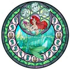 the little mermaid stained glass window is shown