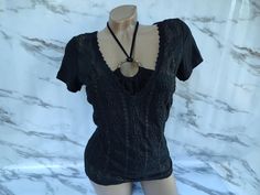 90s Vintage Womens Black Lace Tie Top/Tee Short Sleeve. Size S. Top in excellent vintage condition. Bust 84cm (33in), length 58cm (22.8in). Lace Tie Top, Tie Top, Top Tee, Black Lace, Vintage Ladies, Womens Clothing Tops, Favorite Outfit, Womens Tops, Bathing Beauties