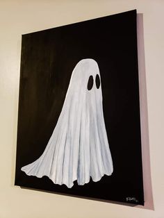 a painting of a ghost with two eyes on it's face and black background