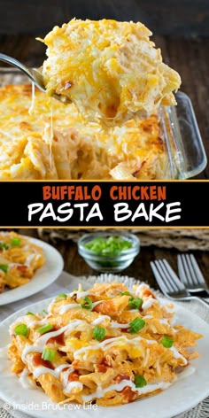 this buffalo chicken pasta bake is loaded with cheese and vegetables