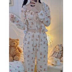 Kawaii Home Wear Three Pieces Set Bear Pajamas ON04 Cute Long Sleeve Sleepwear For Summer, Cute Long Sleeve Summer Sleepwear, Cute Long Sleeve Home Sets, Cute Long Sleeve Bedtime Sets, Kawaii Long Sleeve Sleep Sets, Kawaii Long Sleeve Pajama Party Sets, Cute Long Sleeve Sleepwear, Outer Long, Bear Pajamas