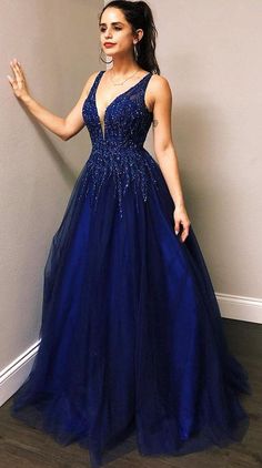 Dresses For Event, Graduation Party Dress, Gown Graduation, Graduation Party Dresses, V Neck Prom Dresses, Beaded Tulle, Blue Tulle, Grad Dresses