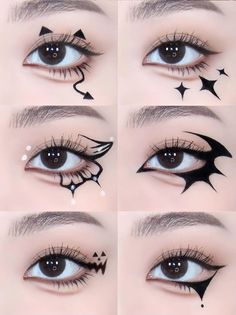 Demon Eyeliner, Anime Makeup Kawaii, Kuromi Makeup, Cocoppa Hair, Visual Kei Makeup, Maquillage Goth, Halloween Makeup Tutorial Easy, Fantasy Make-up, Makeup Dark