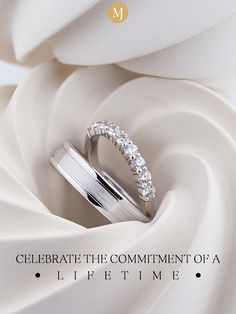 an advertisement for a wedding ring with the words celebrate the comment of a life time