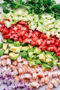 chopped up vegetables are arranged on top of each other to make a healthy salad or side dish