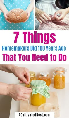 woman making homemade bread with honey and other things to do on the table in front of her