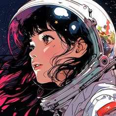 a woman in an astronaut's helmet looking at the stars