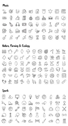 a large set of hand drawn food icons