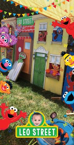 an advertisement for the sesame street toy store, featuring characters from sesame's neighborhood