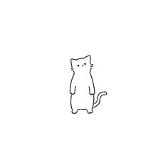 a black and white drawing of a cat sitting on its hind legs with one paw in the air