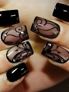 Black And White Nail, Black And White Nail Art, White Nail Art, Black Nail Designs, Latest Nail Art, Great Nails, Luxury Nails