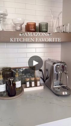 the kitchen counter is clean and ready to be used as a coffee maker or appliance