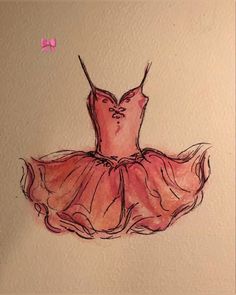 a drawing of a pink dress on a white wall