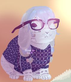 a white cat wearing glasses sitting on top of a table