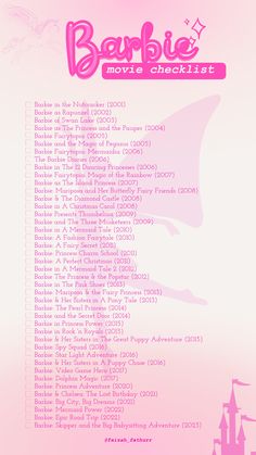 the barbie movie checklist is shown in pink