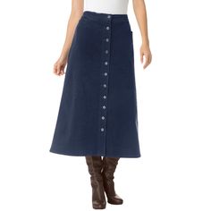 This plus size corduroy skirt can be be paired with your favorite tops and sweaters. With great details such as slant pockets and a supremely comfortable side elastic waist, you will be comfortable all day long. Plus Size Corduroy, Pinafore Skirts, Long Jean Skirt, Knit Maxi Skirt, Tiered Maxi Skirt, Knit Midi Skirt, Suspender Skirt, Long Jeans, Woman Within