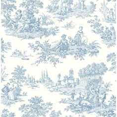 a blue and white toiler print wallpaper