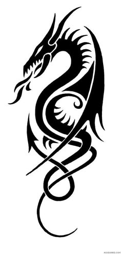 a black and white tattoo design of a dragon with its head in the shape of a snake